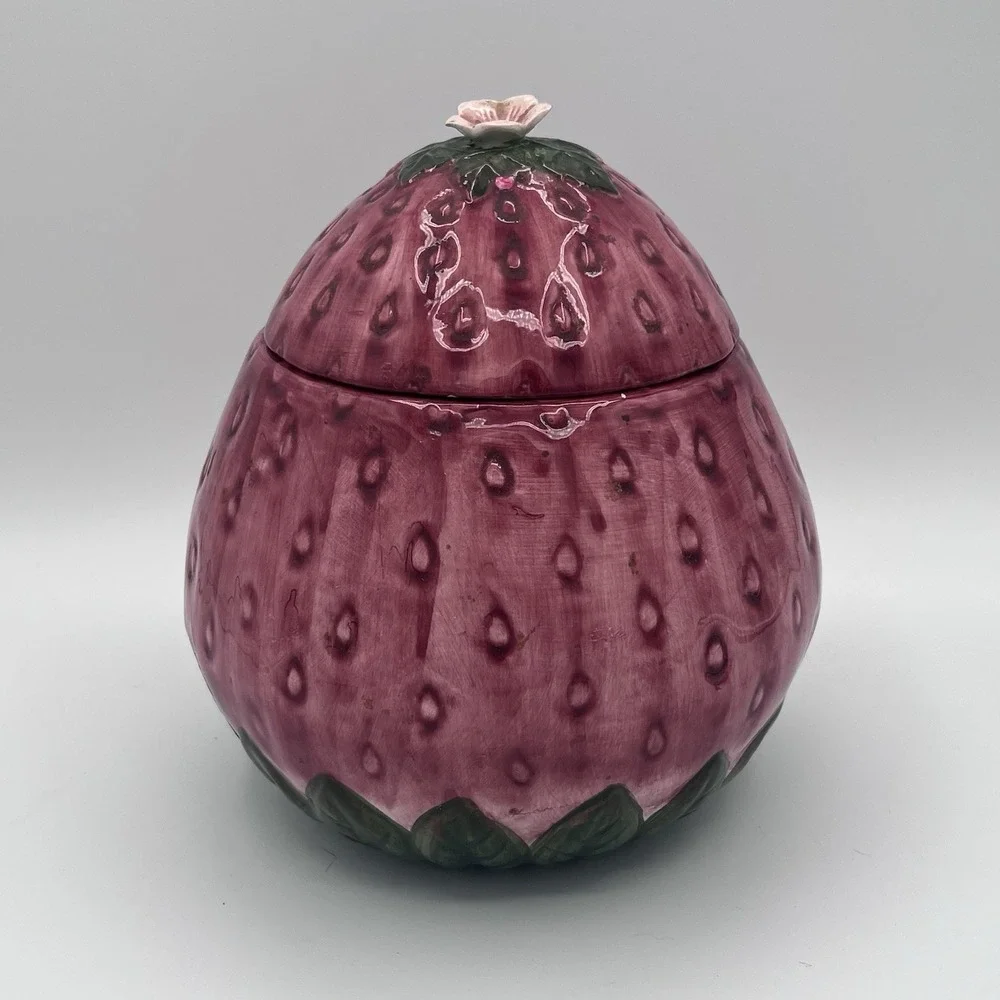 Vintage Seymour Mann Frutta Fresca Strawberry Ceramic Cookie Jar Hand Painted‎
